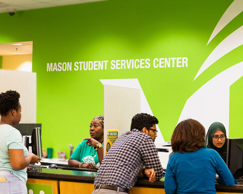 Customer service counter at the Mason Student Services Center