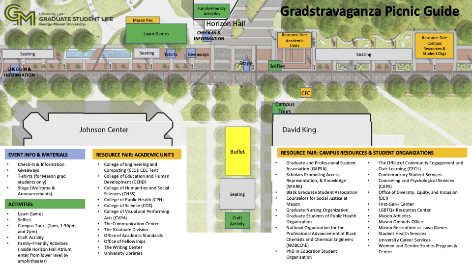 Map/diagram of Gradstravaganza event on wilkins plaza.